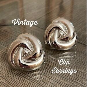 Vintage Large Silver Knot Clip Earrings